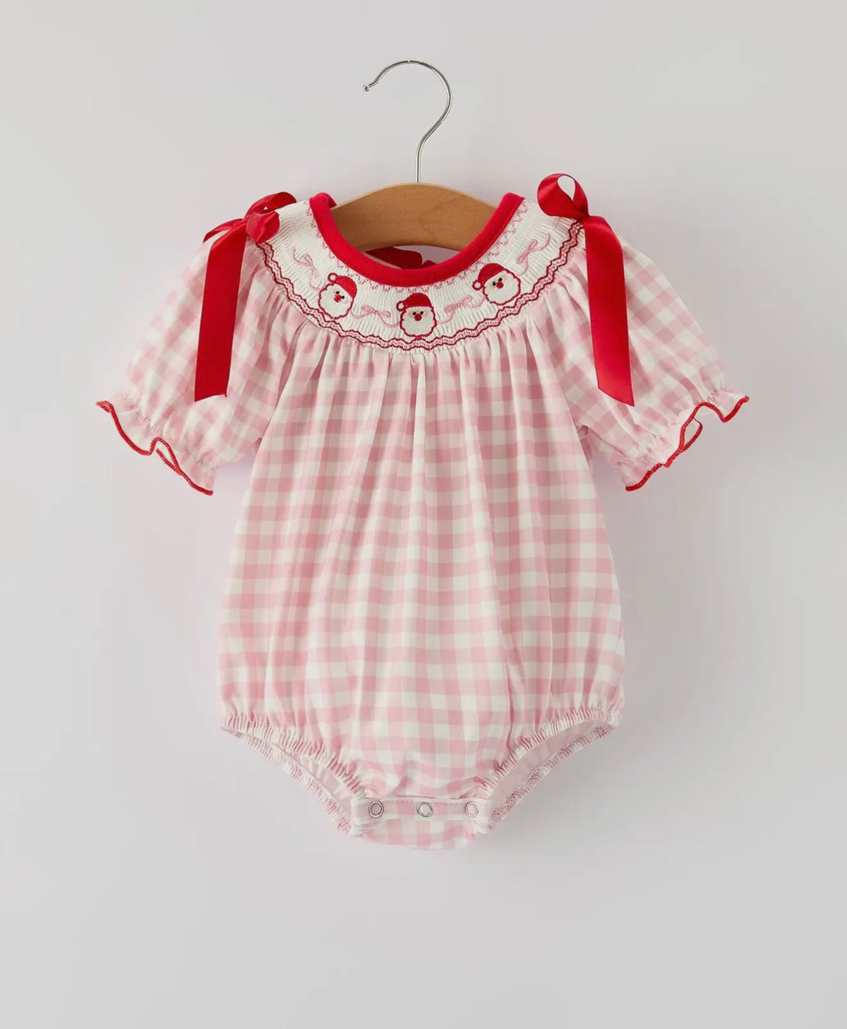 Pink Gingham Santa Bubble w/ Satin Ribbon