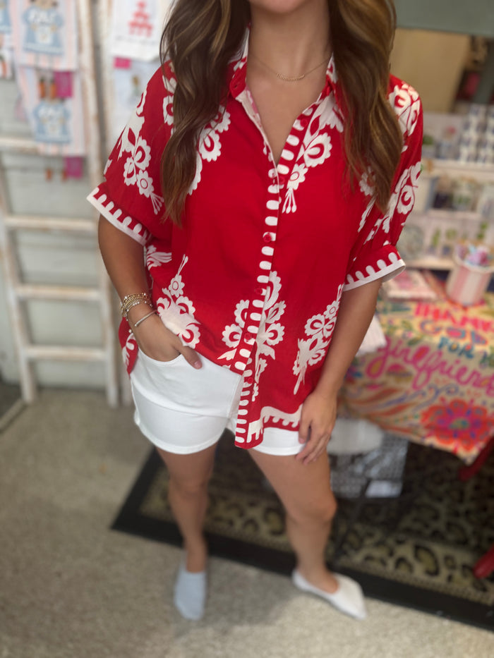 Cherry Red Button Up Blouse