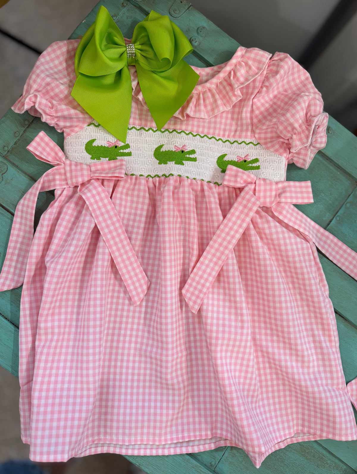 Pink Gingham Alligator Dress