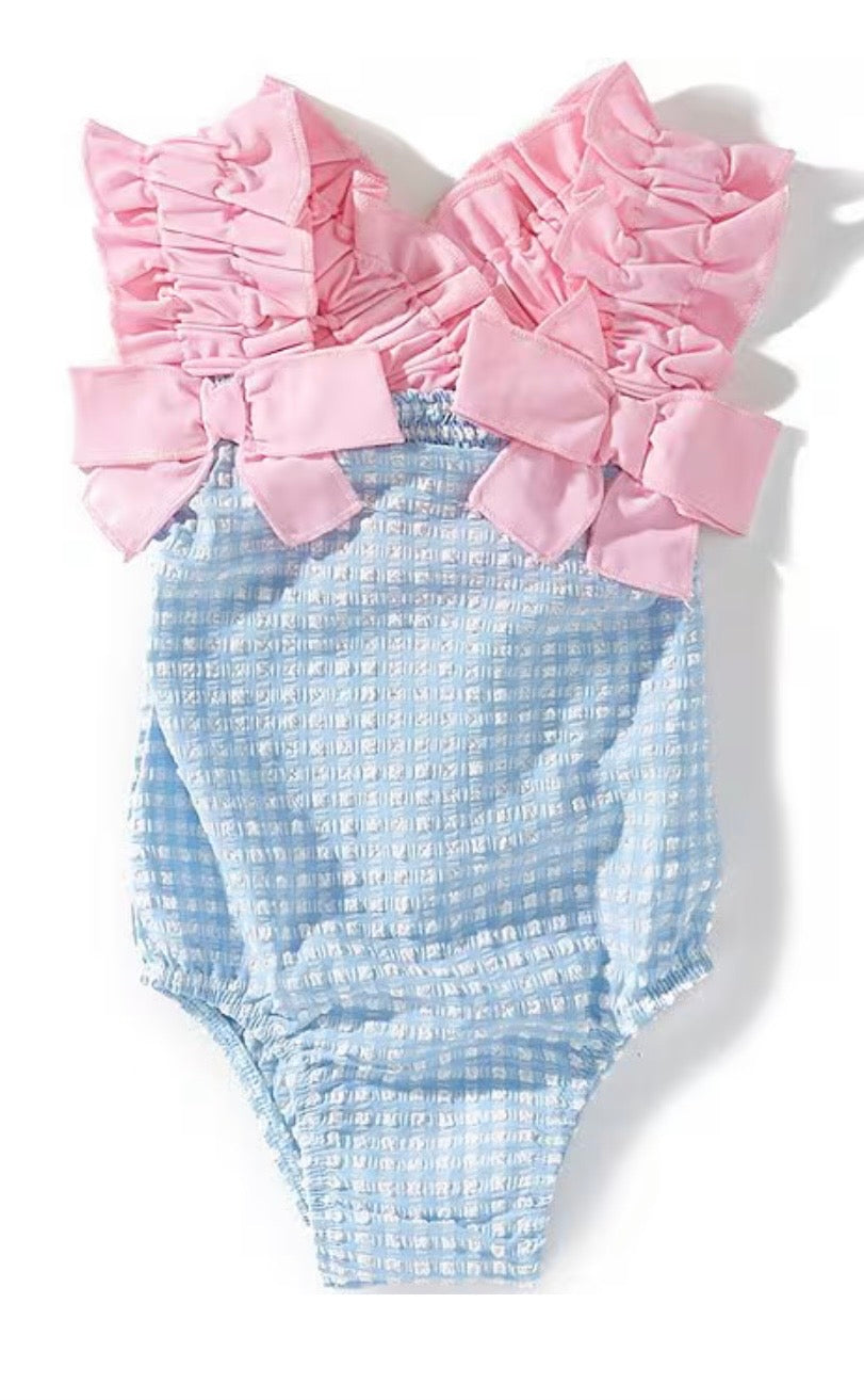 MUD PIE - BLUE SEERSUCKER SWIMMIE