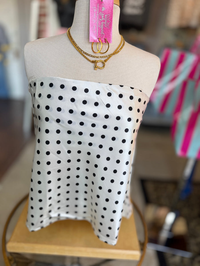 Strapless polka dot babe top