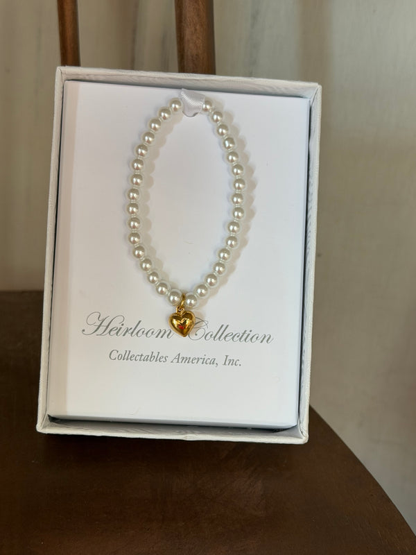 Baby Bracelet - Freshwater Pearls 5" Rhodium Finish Heart