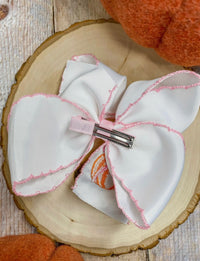 Embroidered Pumpkin Bow - Pink Trim