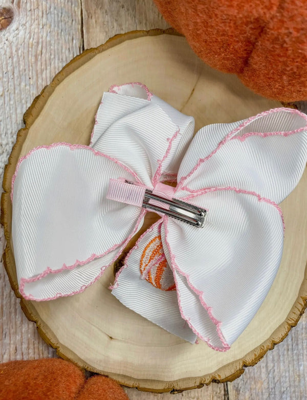 Embroidered Pumpkin Bow - Pink Trim