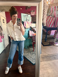 Ruffle Hem Button Up - White