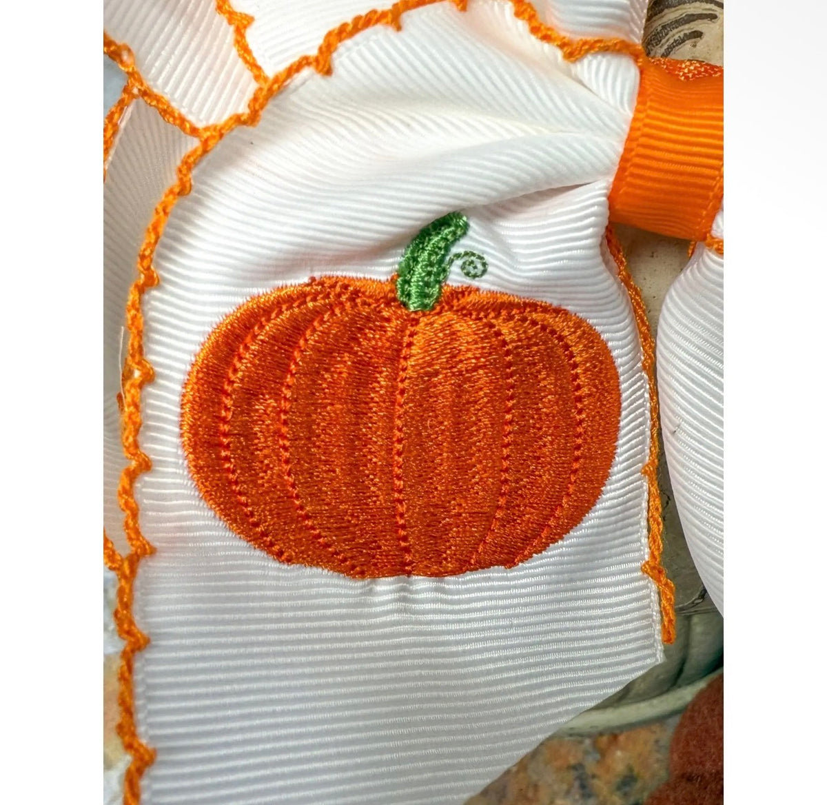 Embroidered Pumpkin Bow - Orange Trim