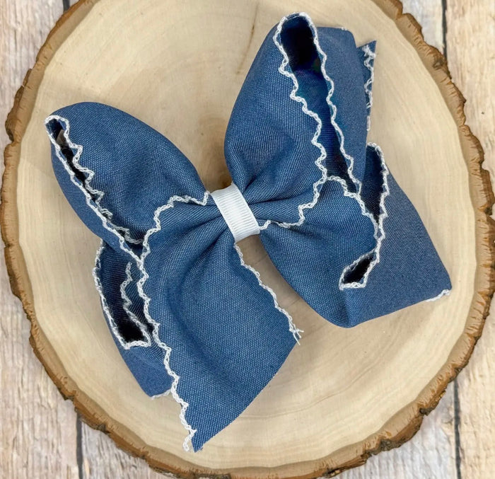 Denim Moonstitch Bow