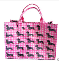 The Chloe Pink Gingham Daushund Vinyl Tote Bag