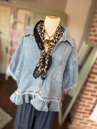 Denim Ruffle Bottom Button Up