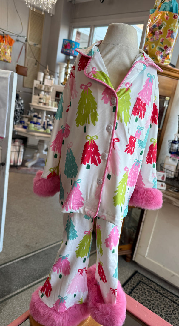 Christmas Tree Pajamas w/ Fur Trim