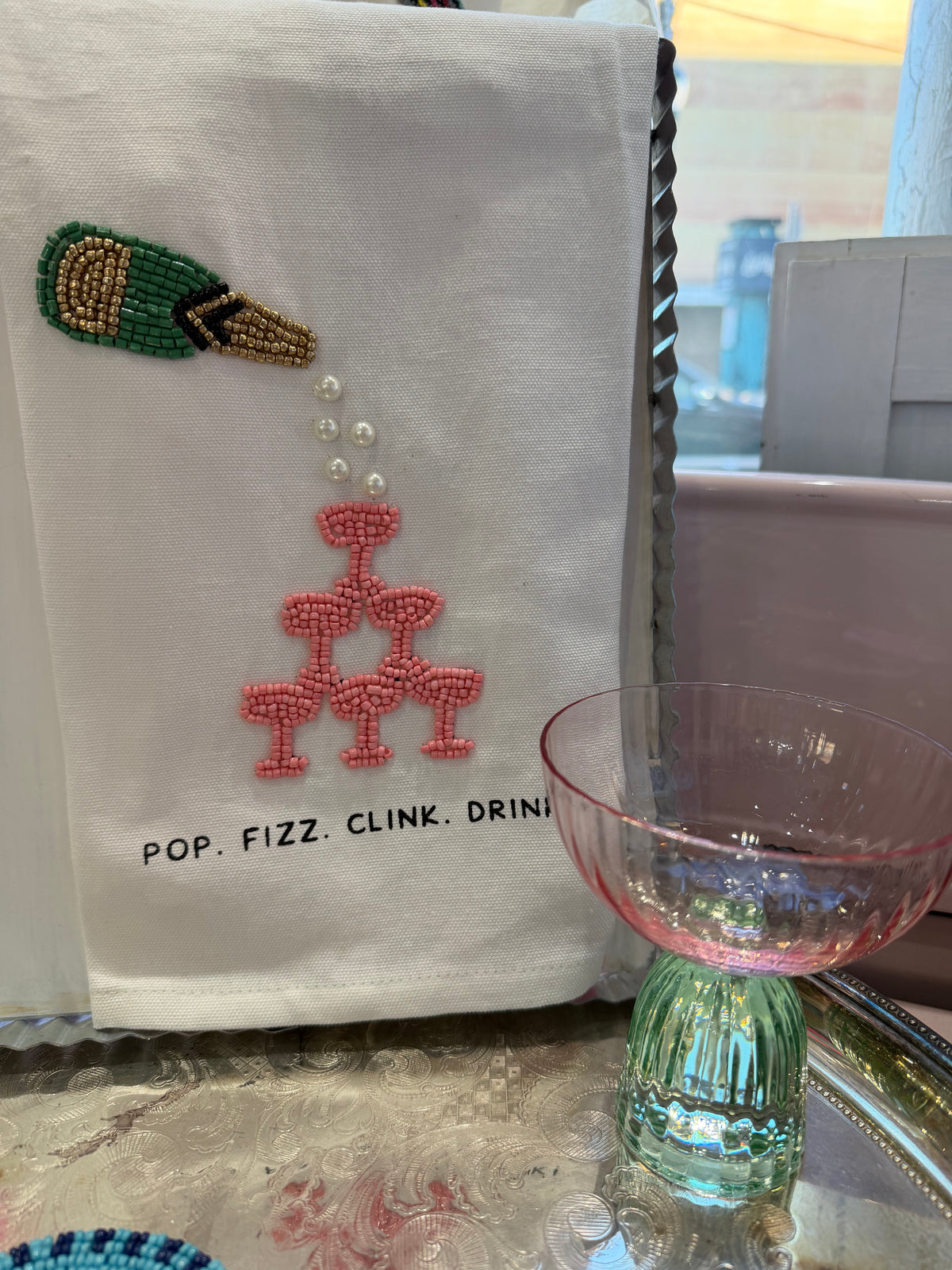 Champagne Beaded Tea Towel