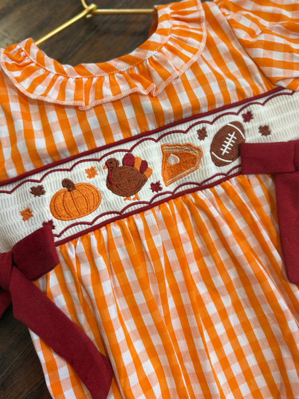 Fall Turkey Gingham Bubble -Girls