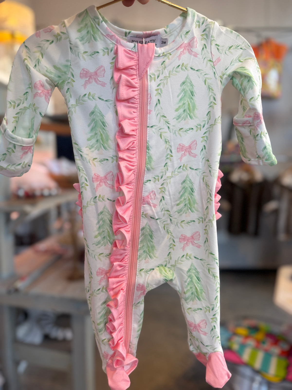 Christmas Wreath Ruffle Bottom Sleeper