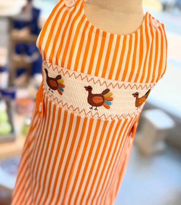 Striped Smocked Embroidered Boys Turkey Romper