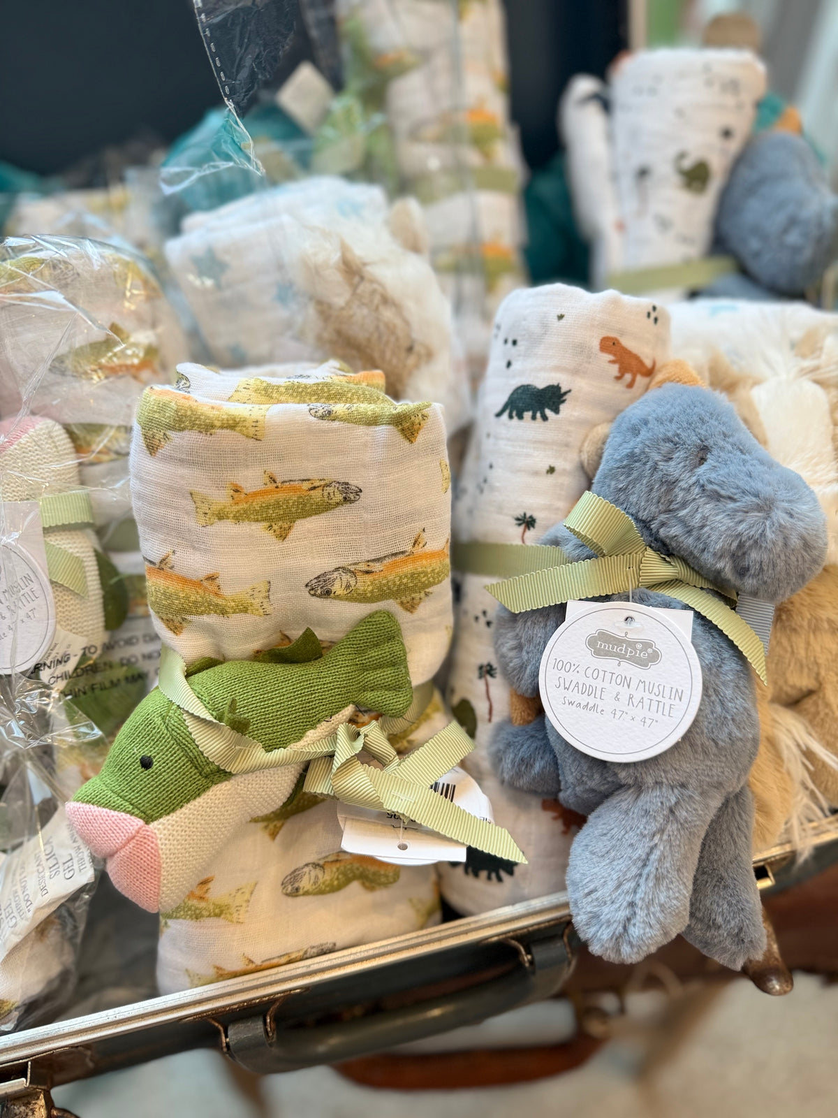 MUD PIE SWADDLE & RATTLE SET - DINO MITE