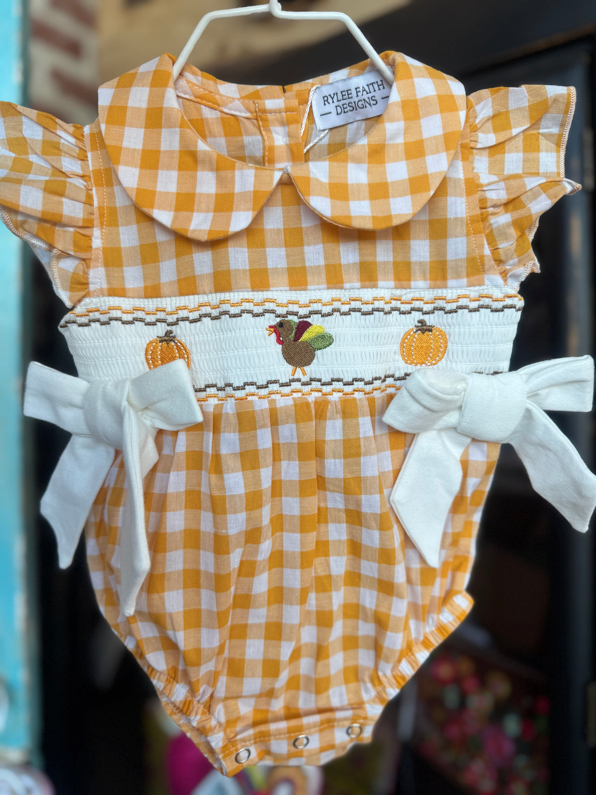 Pumpkins & Turkey Gingham Bubble - Girls