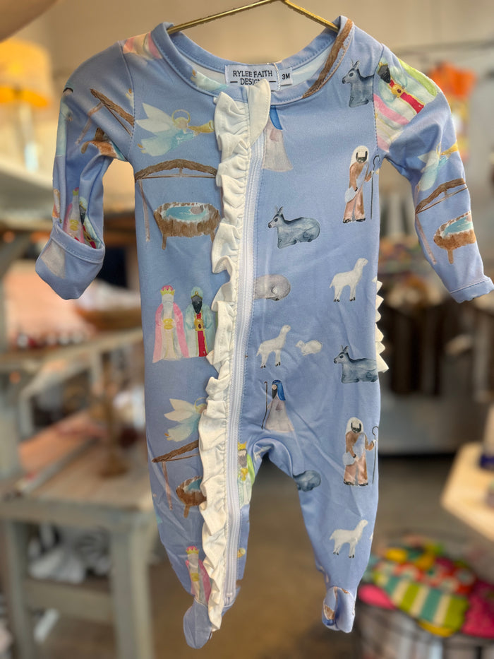 Nativity Themed Ruffled Sleeper - Girls - SALE