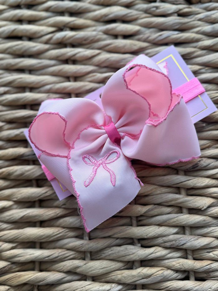 Pink Bow Embroidery Moonstitch Bow Headband