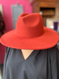 Wide Brim Fedora Hat - Rust
