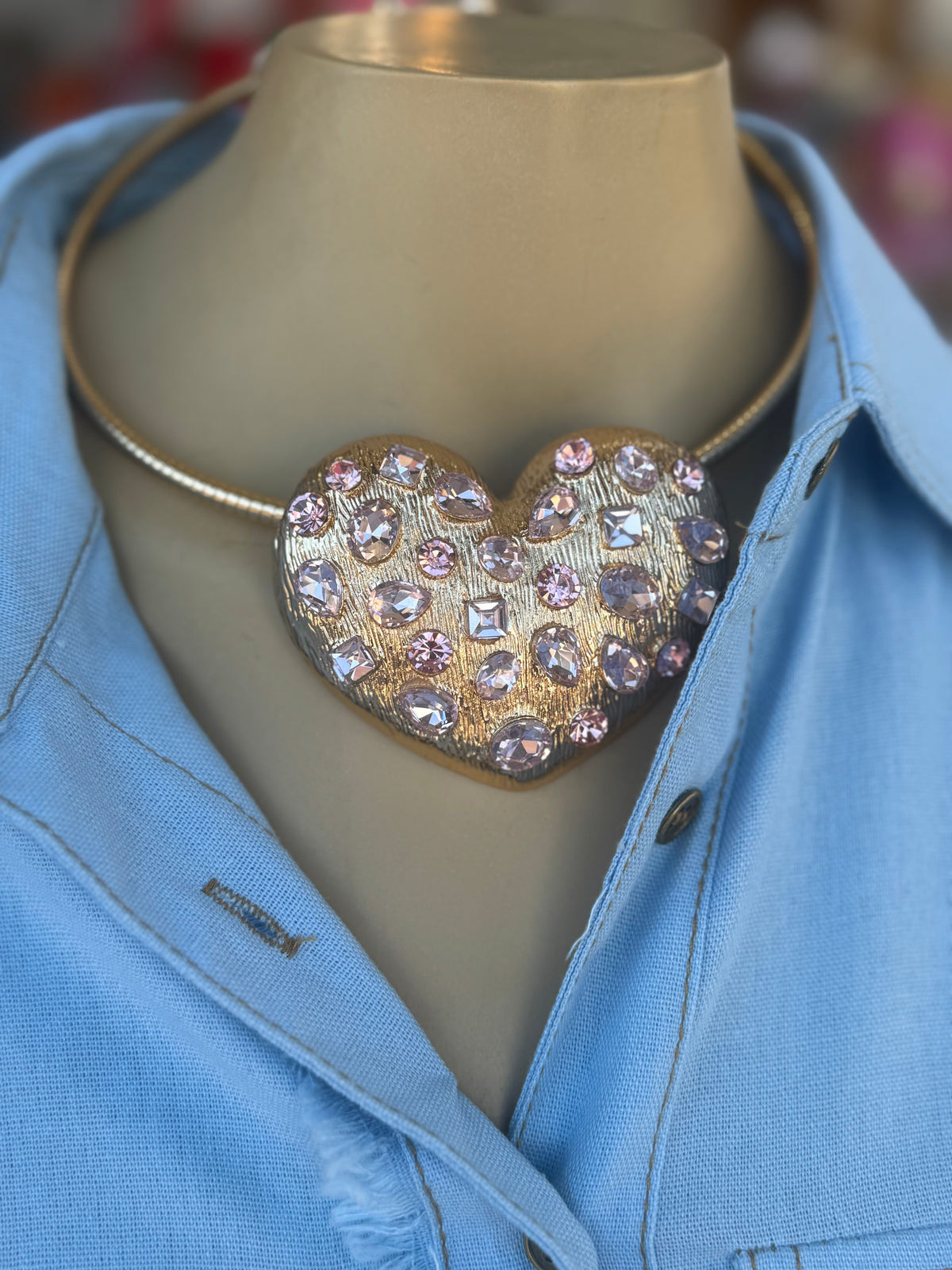 Pink Jeweled Golden Heart Necklace Set