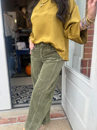Olive Corduroy Barrel Jeans