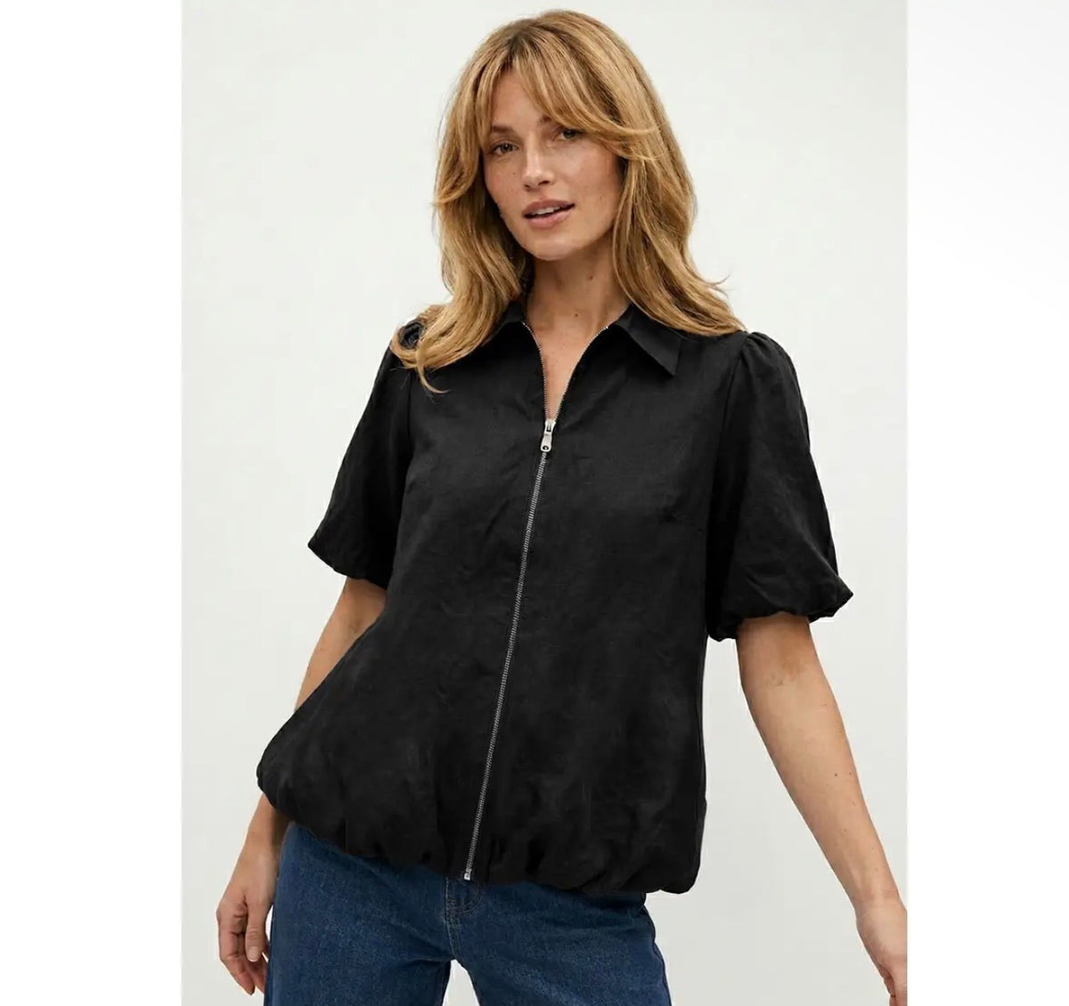 Zip IT Balloon Sleeve Top - Black