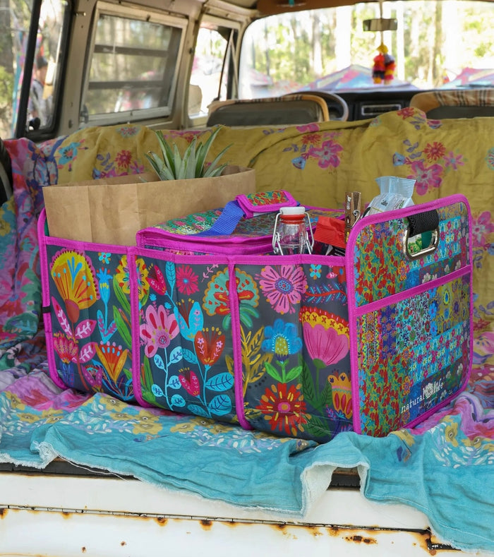 Car Trunk Organizer - Navy Folk Flower