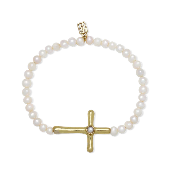 Waxing Poetic - Poetic Cross Pearl Stretch Bracelet