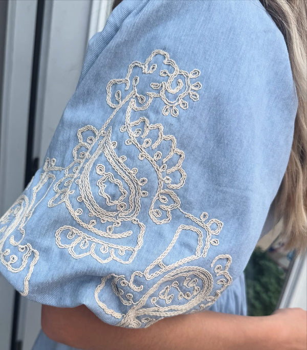 Embroidered Charm Denim Dress