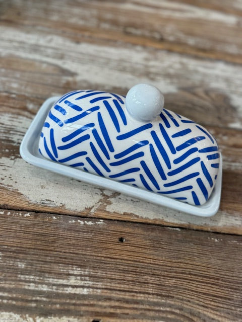 Blue & White Patterned Butter Dish