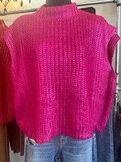 Shimmer Sweater Top - Hot Pink