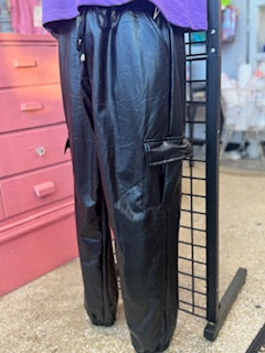 Feaux Leather Black Joggers