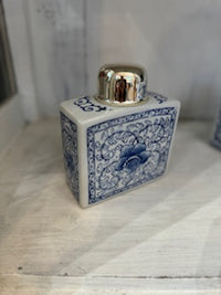 Blue and White Tea Jars with Nickel-Plated Lid