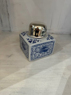 Blue and White Tea Jars with Nickel-Plated Lid