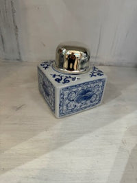 Blue and White Tea Jars with Nickel-Plated Lid