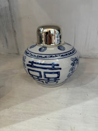 Blue and White Tea Jars with Nickel-Plated Lid