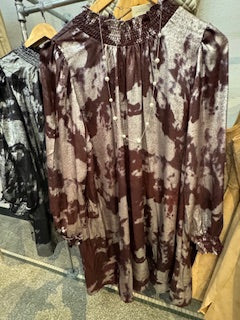 Ruffled High Neck Metallic Dress - Merlot
