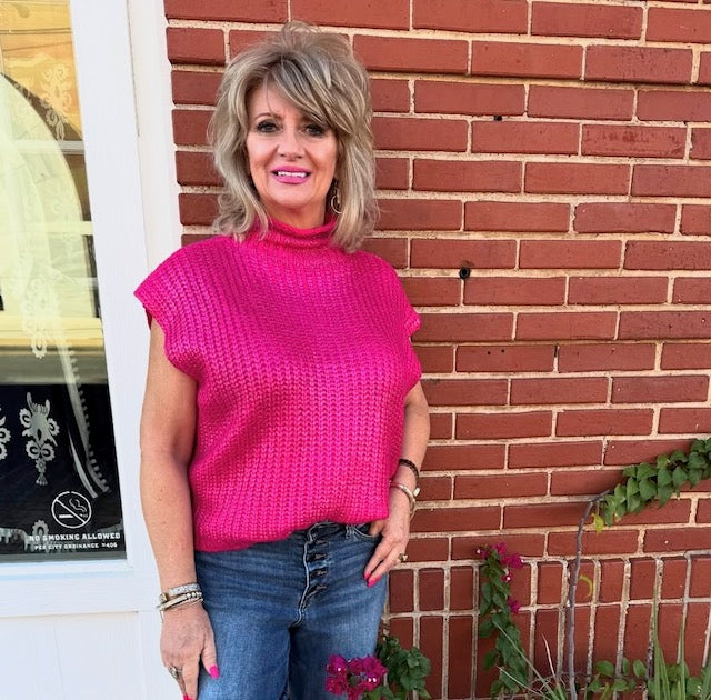 Shimmer Sweater Top - Hot Pink