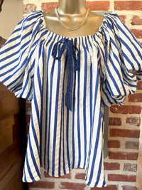 The Sailor Puff Sleeve Top - Navy Striped