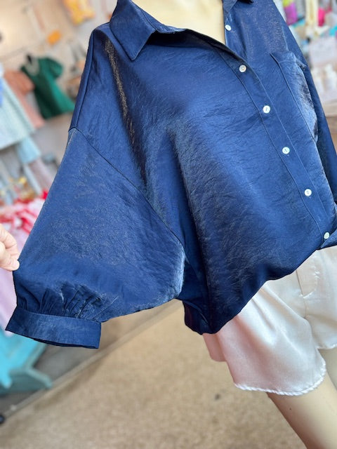 Navy Shimmer Button Down