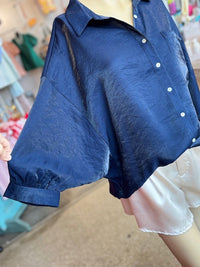 Navy Shimmer Button Down