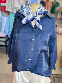 Navy Shimmer Button Down