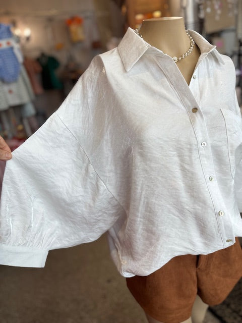White Shimmer Button Down