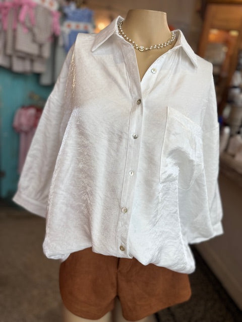 White Shimmer Button Down
