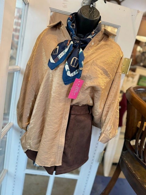 Tan Shimmer Button Down