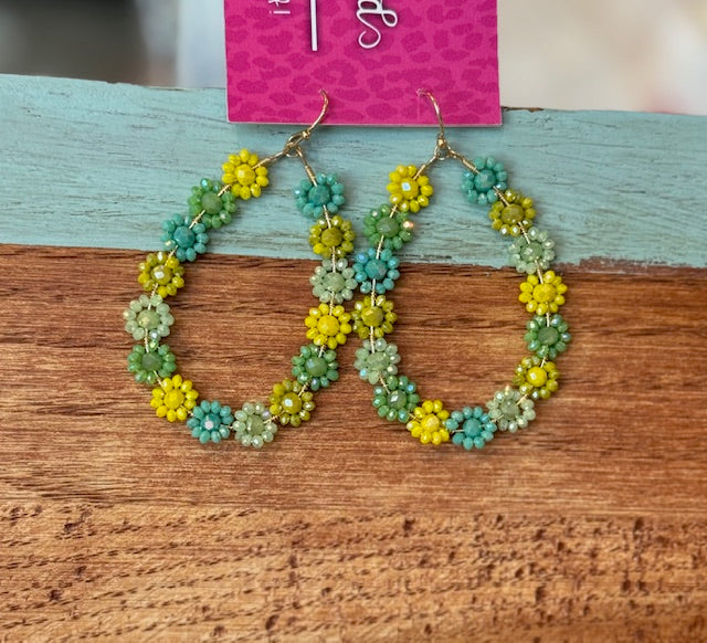 Flower Power Earrings - Teal & Yellow