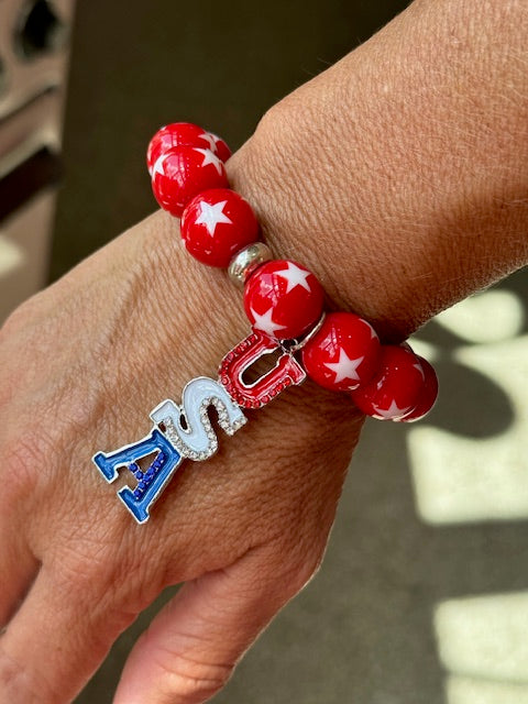 Red Star Bead Bracelet with USA Charm The Pink Leopard
