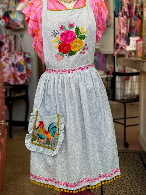 green emerald velvet dress Floral Embroidered Apron