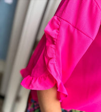 The Khaki Ruffle Sleeve Top - Hot Pink
