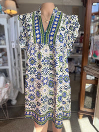 The Jessica Dress-Blue/Green Floral